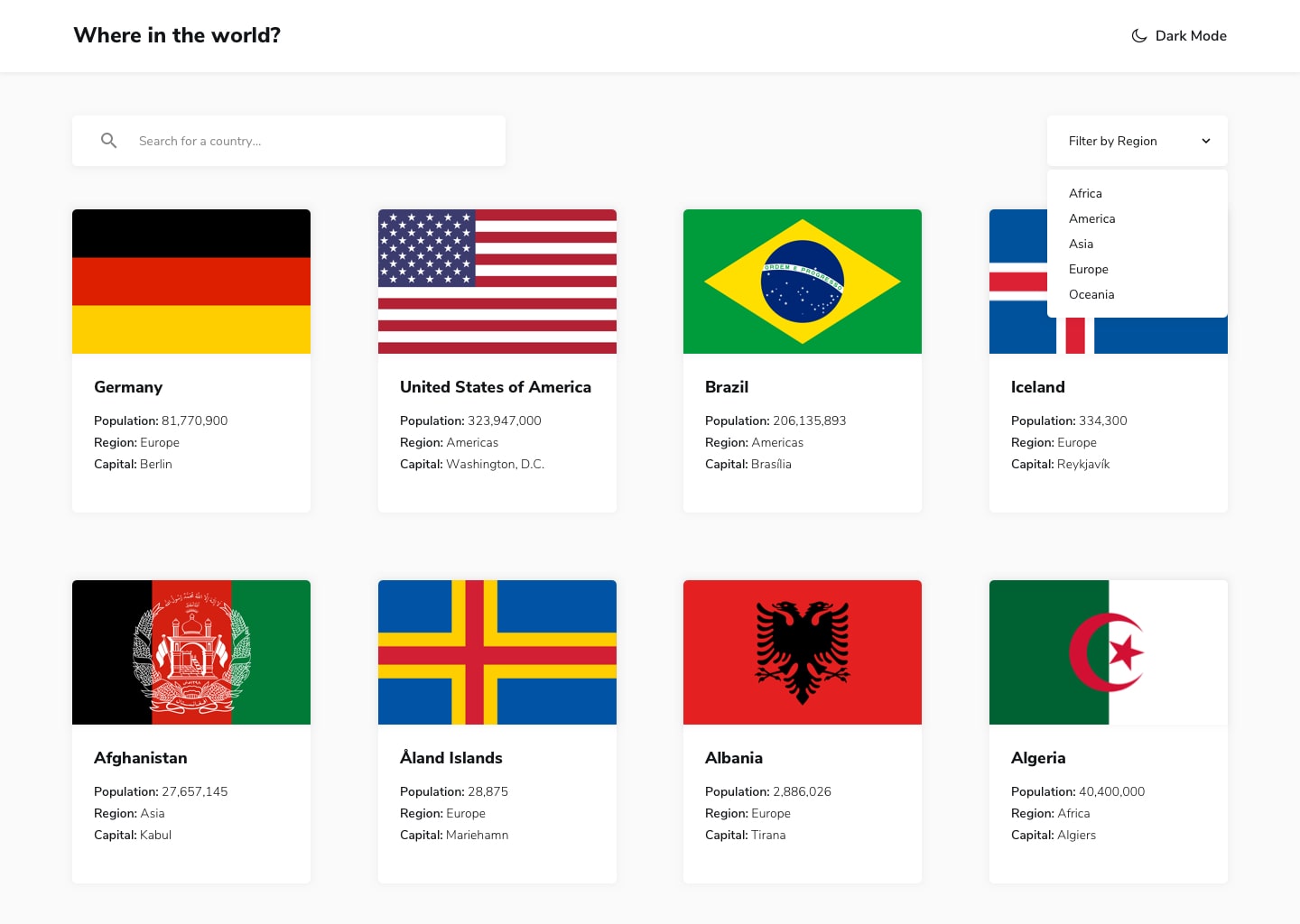 Screenshot of REST countries API